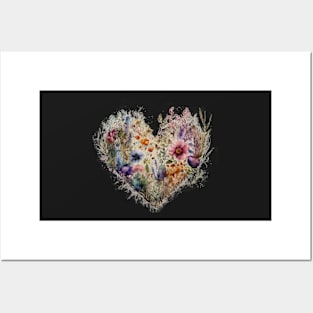 Floral Garden Botanical Print with wild flowers Heart Valentines Posters and Art